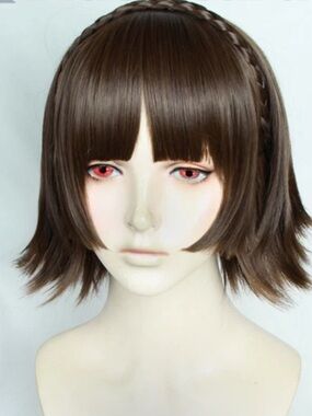 Persona 5 Makoto Nijima Brown Short Bob Hair Wig Synthetic Cosplay *NO HEADBAND*